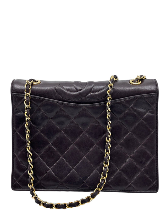 Posh Purse Co preloved brown Chanel quilted Timeless Flap crossbody bag with gold chain strap