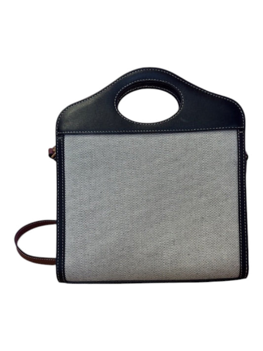 Posh Purse Co. Burberry black leather and canvas tote crossbody bag with front pocket and top handle.
