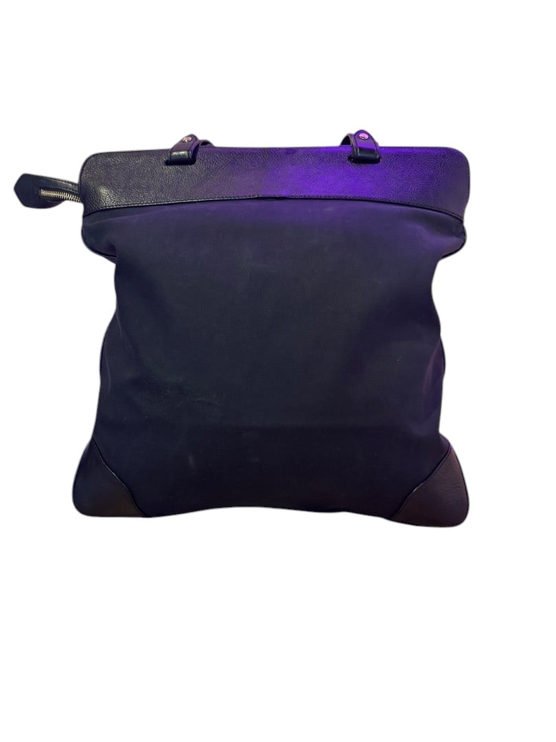 Posh Purse Co. black Burberry tote bag with leather trim and handles. Spacious and practical for everyday use.