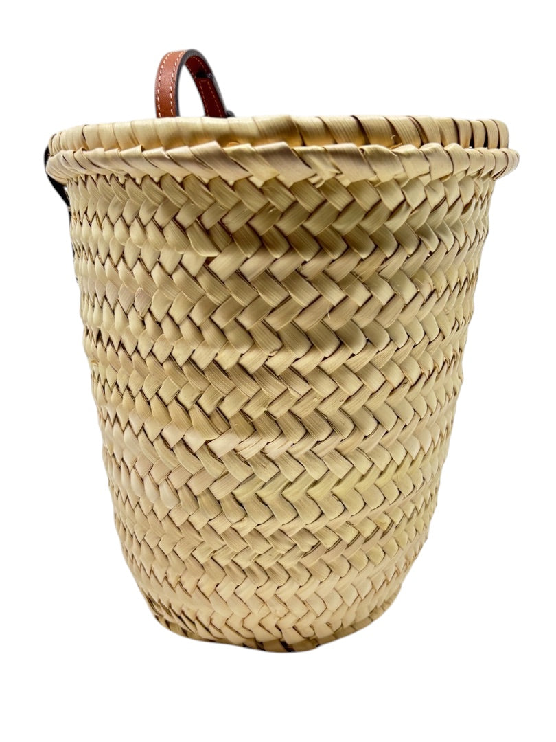 Posh Purse Co. Celine Classic Panier woven natural raffia tote bag with brown leather handles