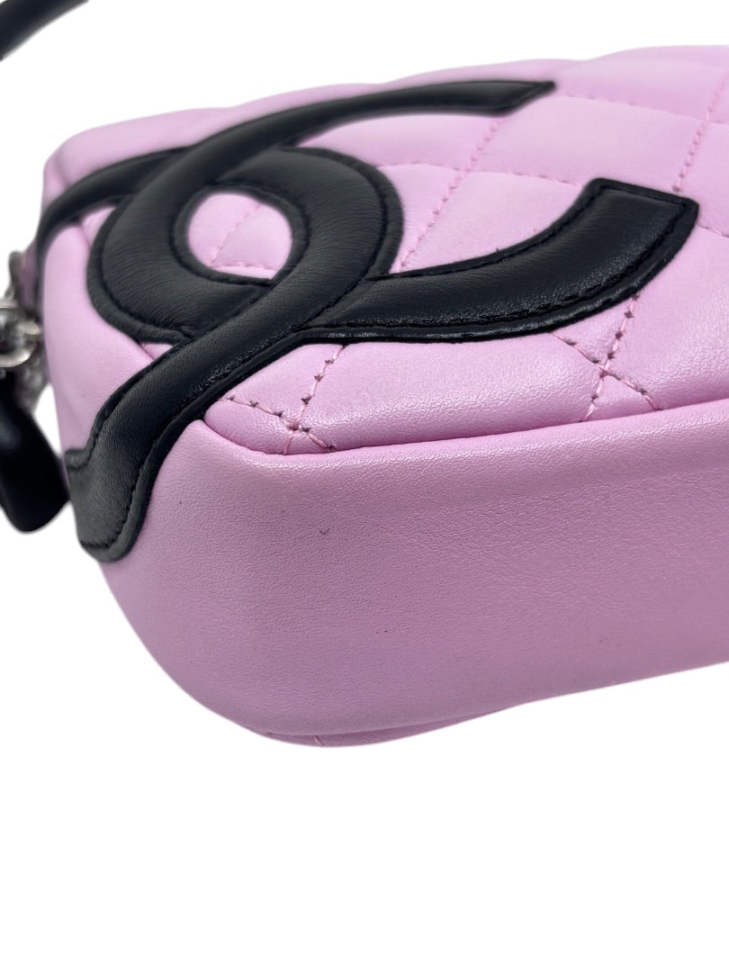 Posh Purse Co vintage Chanel Cambon Ligne bag in pink quilted leather with a large black CC logo detail