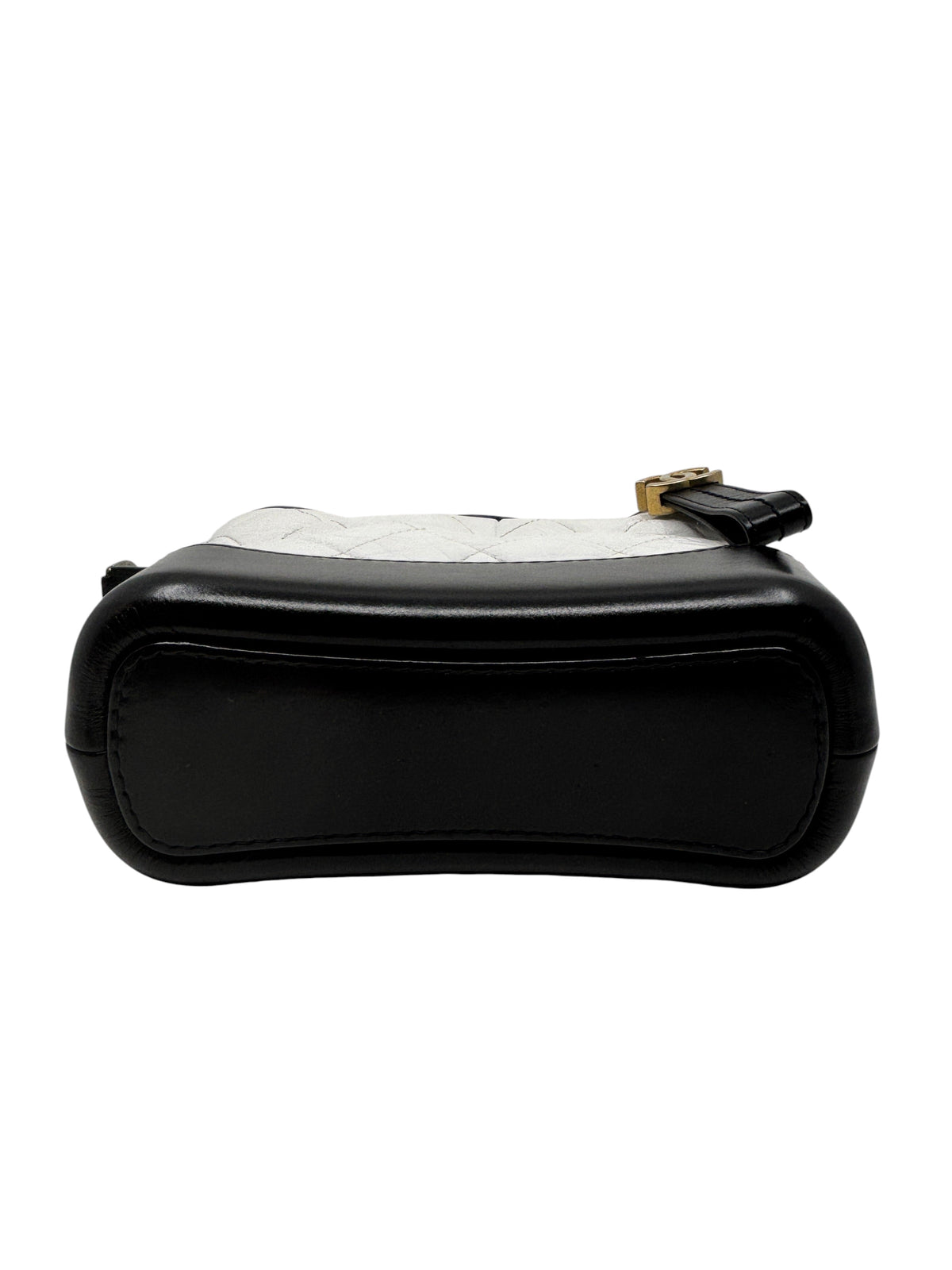 Posh Purse Co Chanel Gabrielle crossbody bag showing the structured black leather base and white quilted leather top