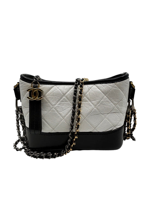 Posh Purse Co Chanel Gabrielle crossbody bag in white and black quilted leather with mixed-metal chain strap