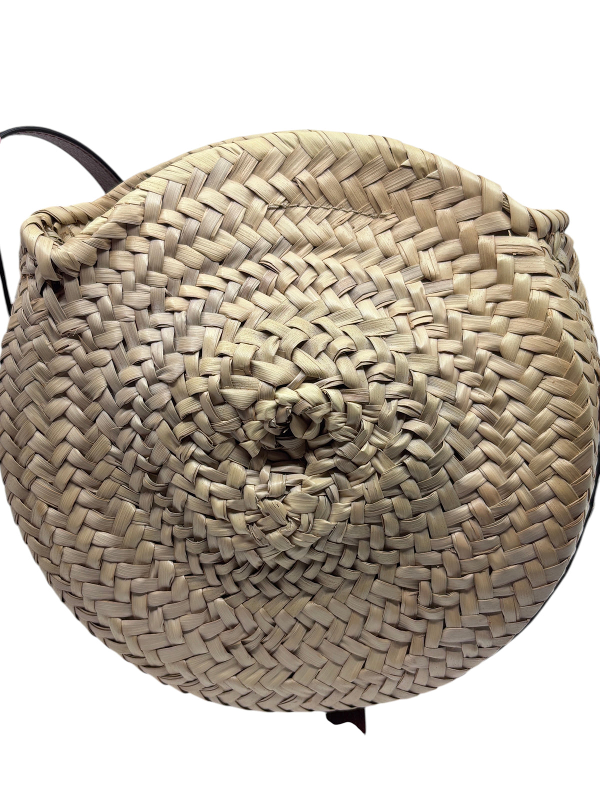 Posh Purse Co Chloé Marcie small round woven raffia satchel bag with natural tan texture and leather accents