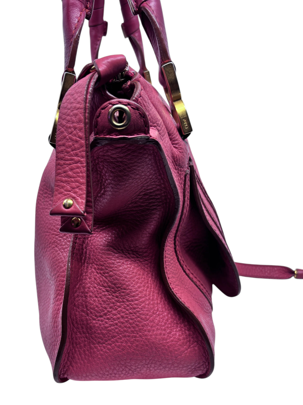 Posh Purse Co. preowned coral leather Chloé Marcie medium satchel featuring signature curved stitching and gold hardware