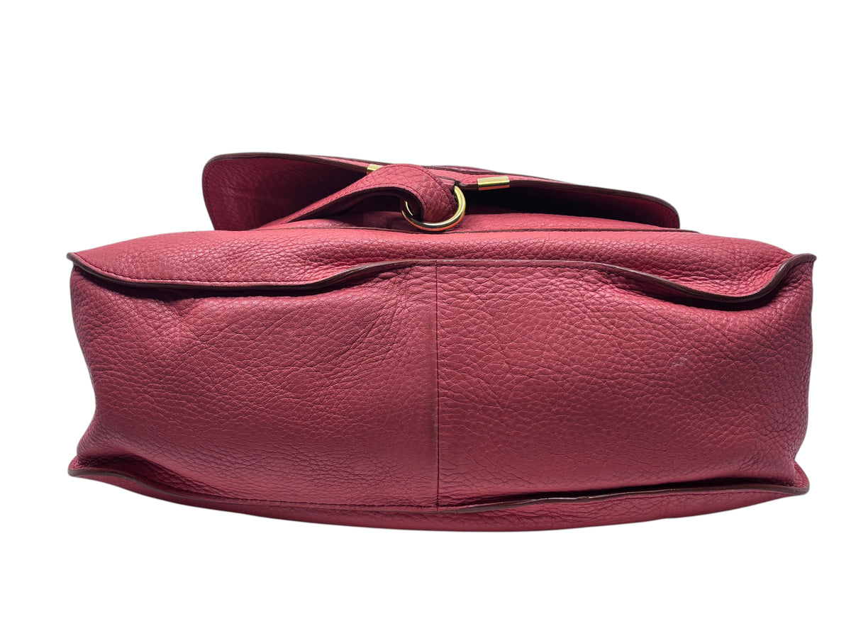 Posh Purse Co. preowned Chloé Marcie medium satchel in coral leather with signature curved stitching and gold hardware