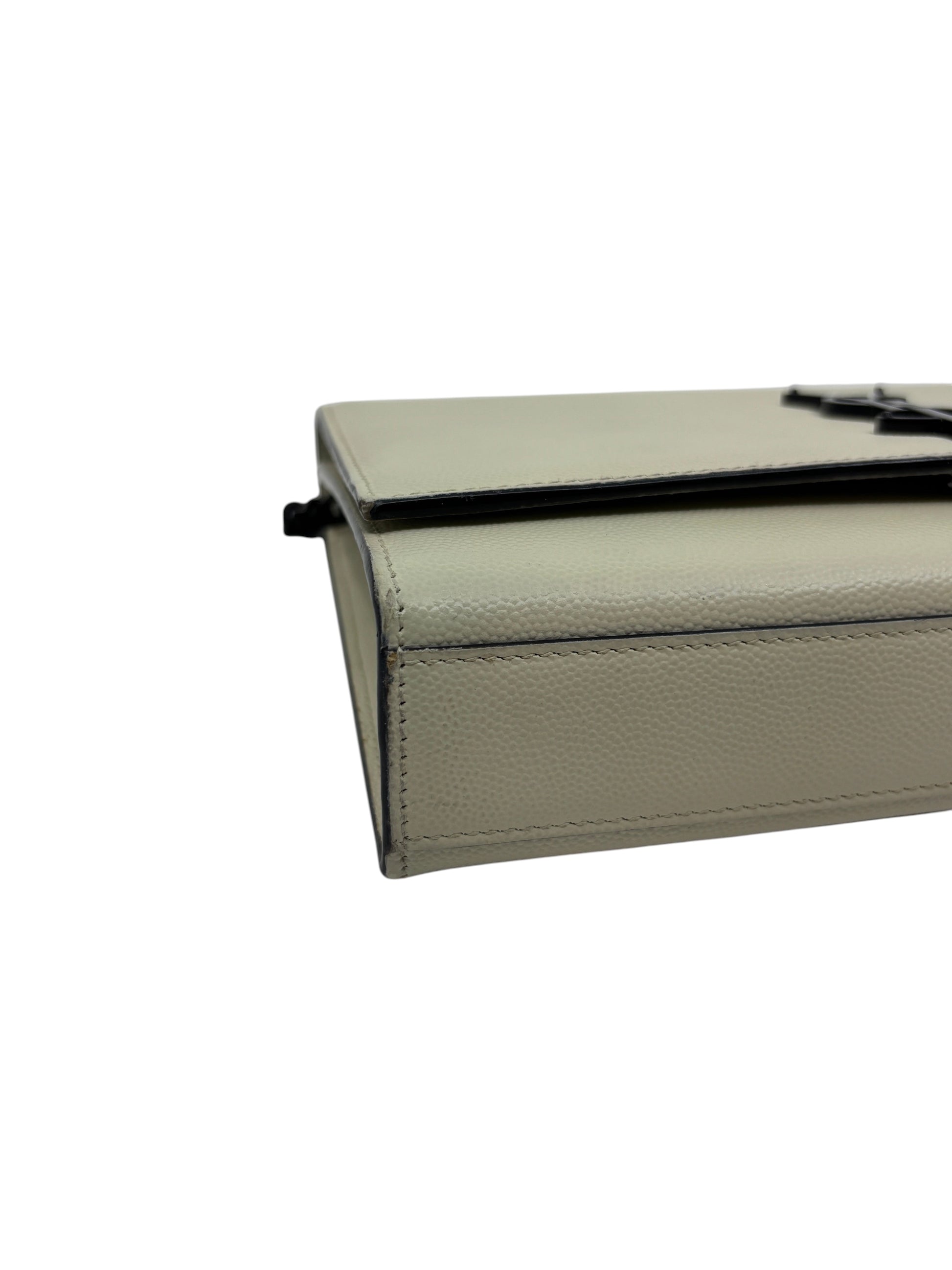 Posh Purse Co. creme Saint Laurent Kate crossbody bag with textured leather and black hardware side profile