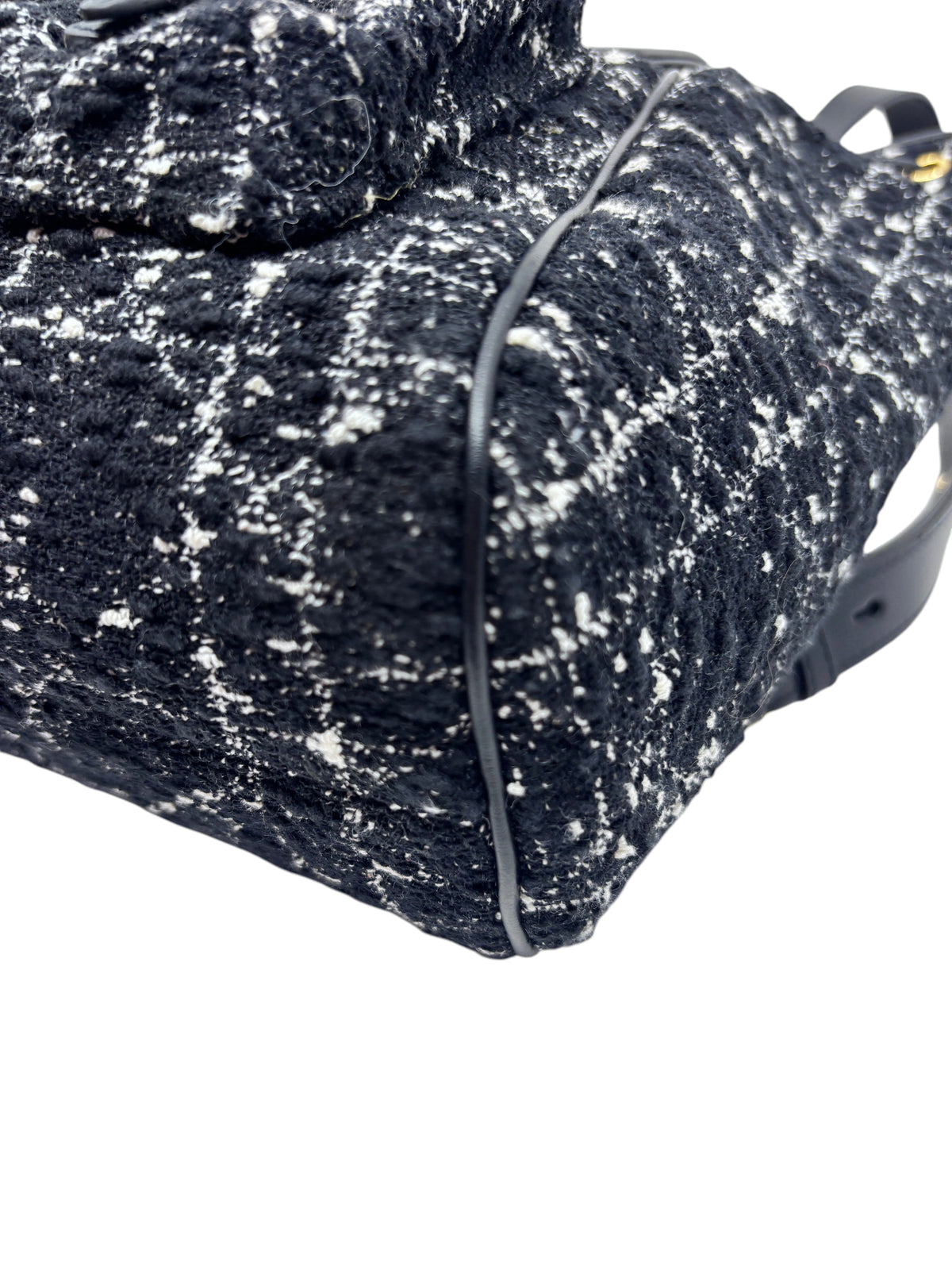 Posh Purse Co Dior Caro backpack in black tweed with signature Cannage pattern and leather trim details