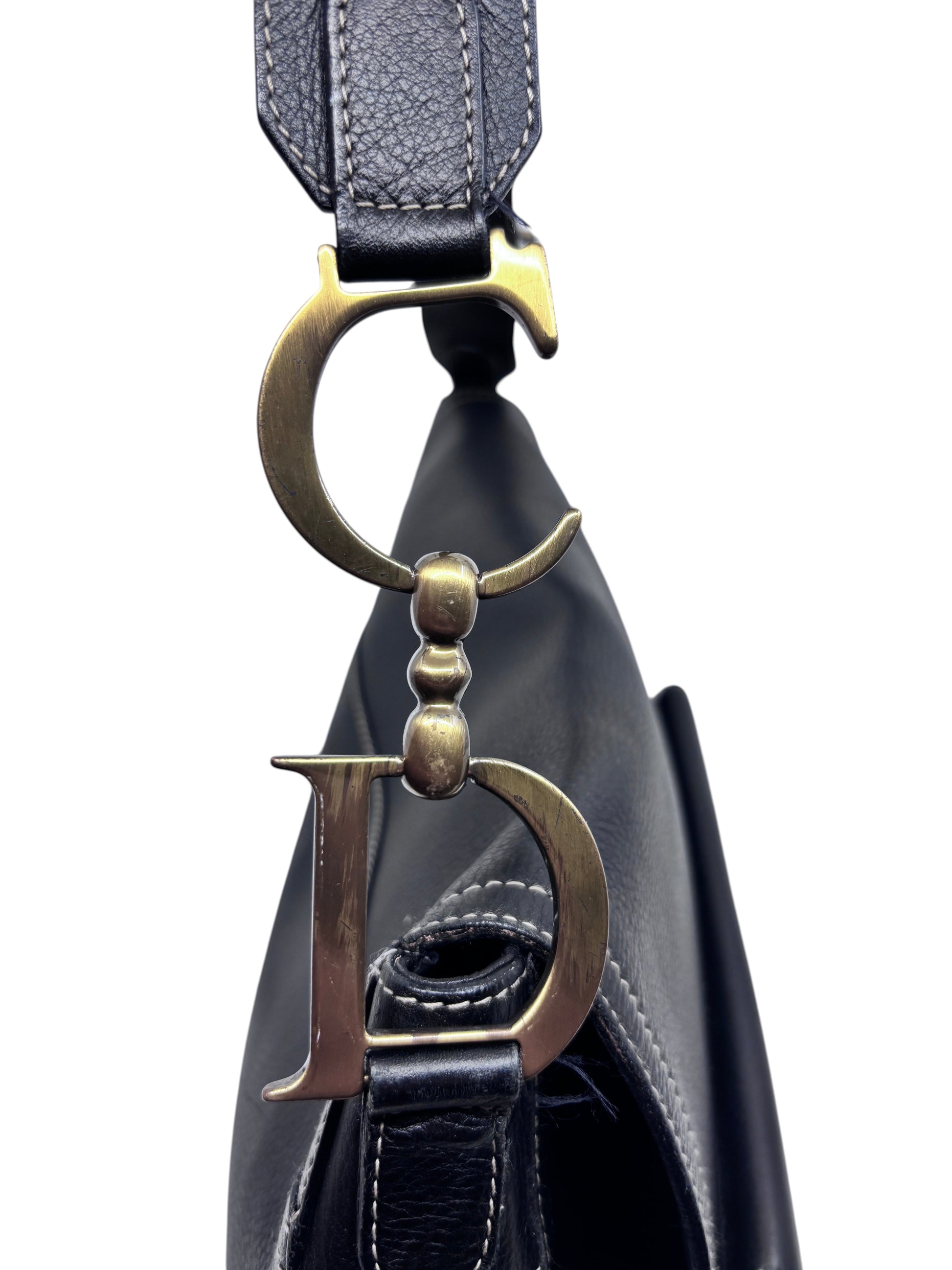 Posh Purse Co black leather Dior Baudrier Saddle Bag featuring signature gold-tone CD hardware detail