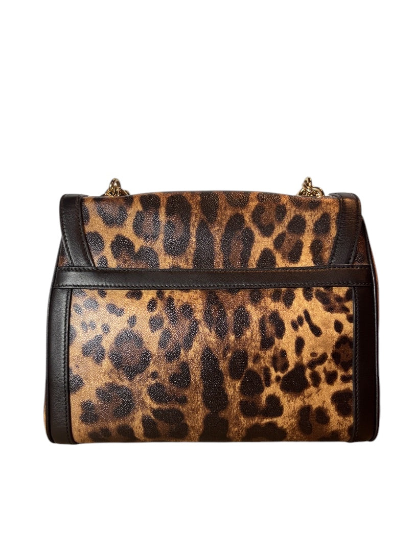 Posh Purse Co. Dolce & Gabbana leopard print leather shoulder bag with gold chain strap.