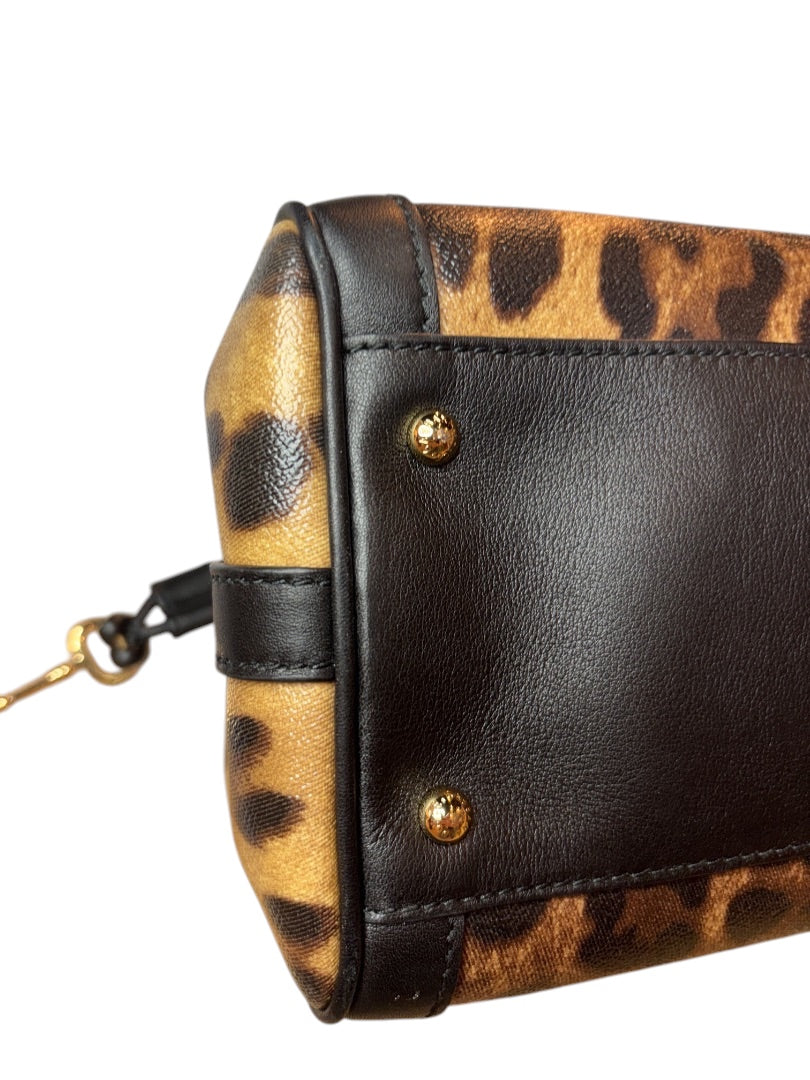 Posh Purse Co. Dolce & Gabbana leopard print leather trim handbag with gold hardware.