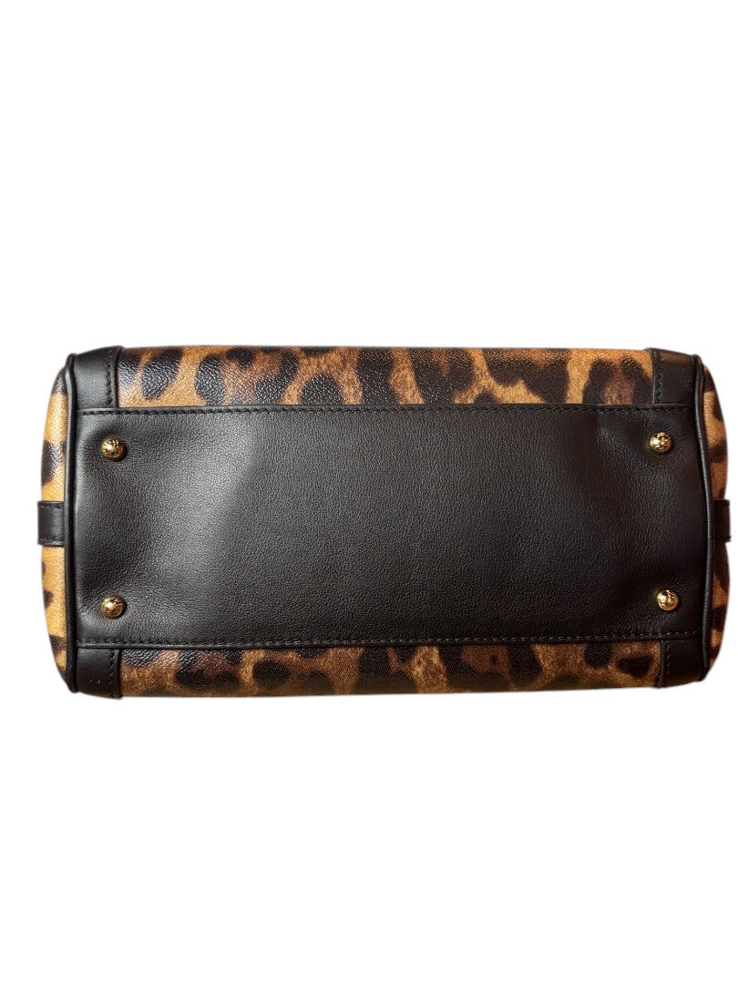 Posh Purse Co. Dolce & Gabbana leopard print leather handbag, black base with gold feet.