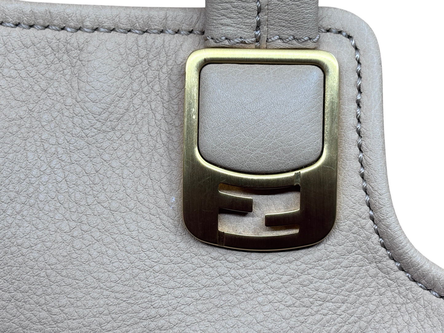 Posh Purse Co Fendi Chameleon satchel featuring a gold-tone metal logo plaque on textured tan and brown leather