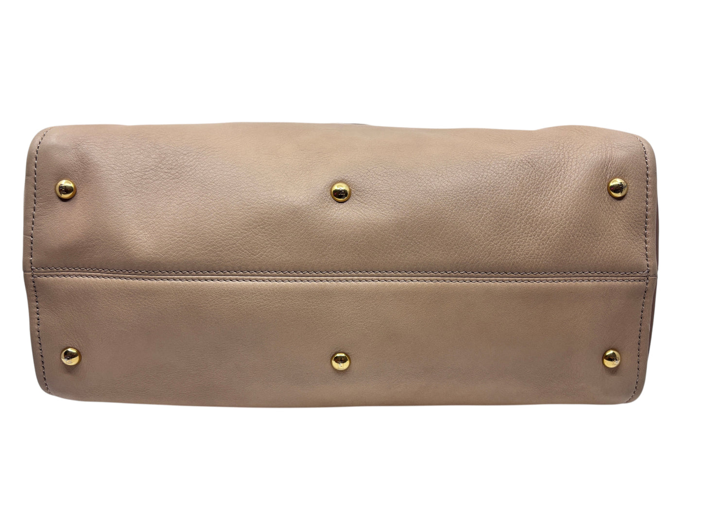 Posh Purse Co preloved Fendi Chameleon satchel base showing tan leather texture and protective gold-tone metal feet