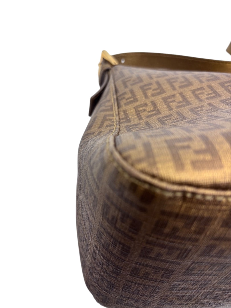 Posh Purse Co vintage Fendi Mama Forever bag featuring the iconic brown FF logo canvas and textured corner detail