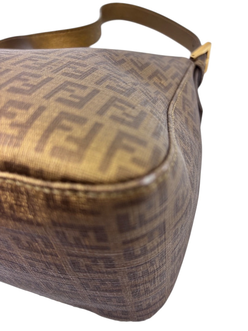 Posh Purse Co vintage Fendi Mama Forever shoulder bag in brown FF logo canvas with gold-tone hardware side view