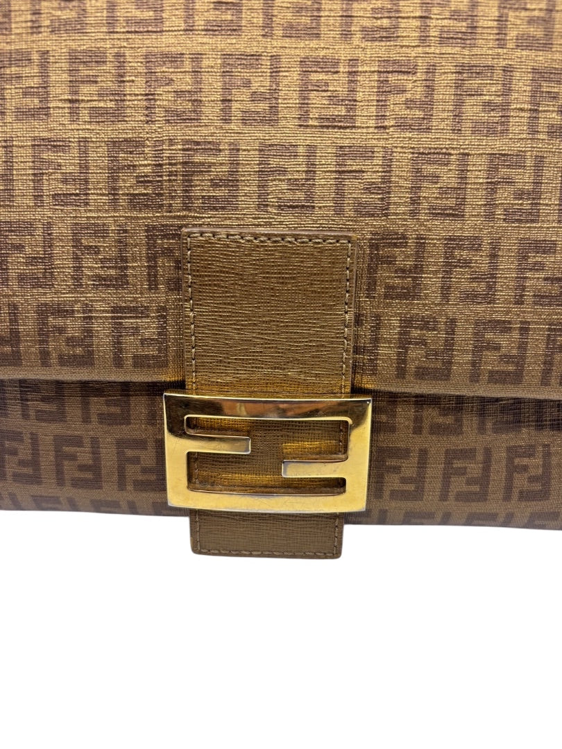 Posh Purse Co vintage Fendi Mama Forever bag featuring the iconic brown FF logo canvas and gold-tone FF hardware