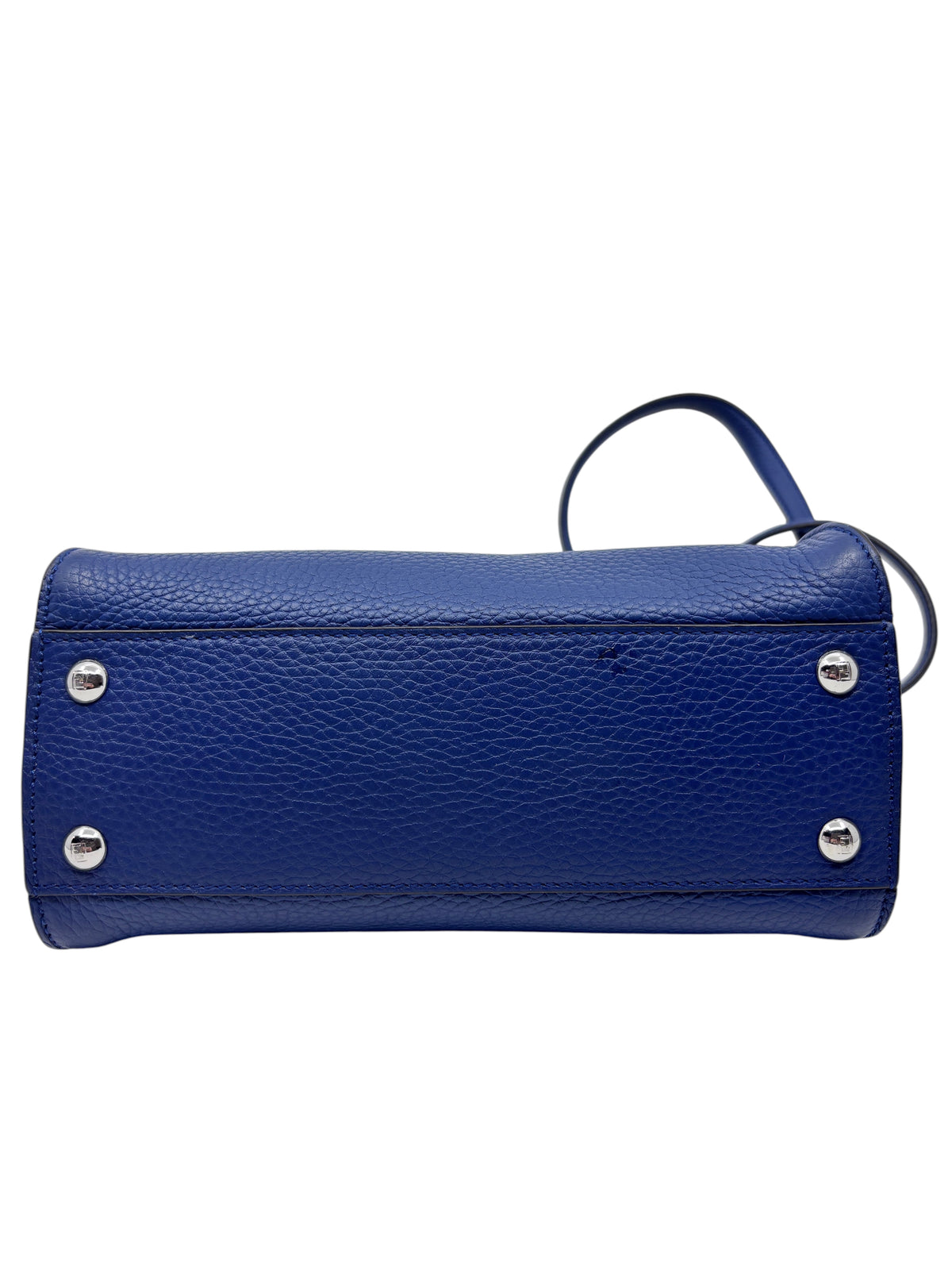 Posh Purse Co. Fendi Selleria Peekaboo Mini bag base in blue leather with silver-tone protective metal feet
