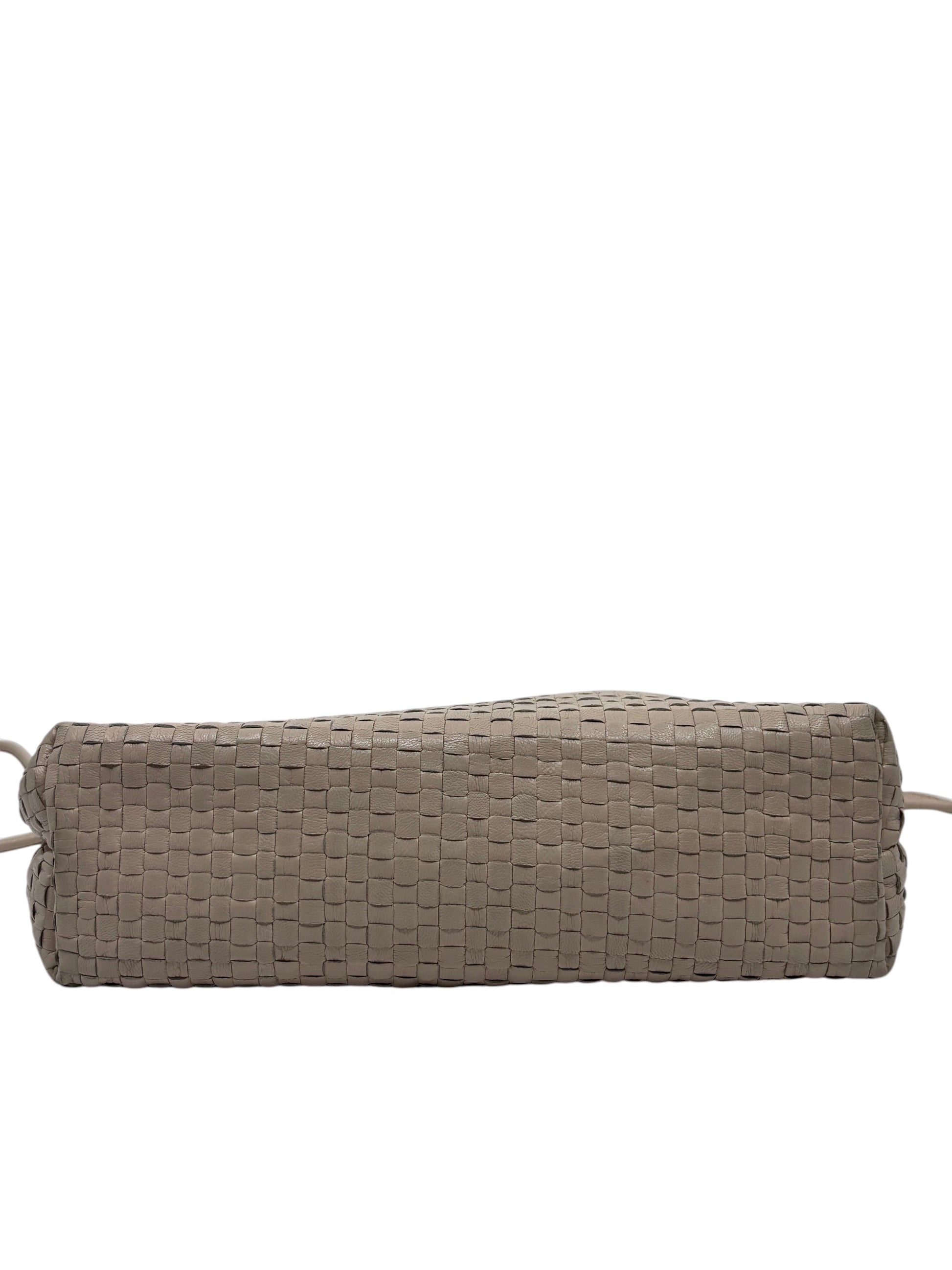 Posh Purse Co vintage Fendi crossbody bag featuring a neutral woven straw exterior in a compact rectangular shape