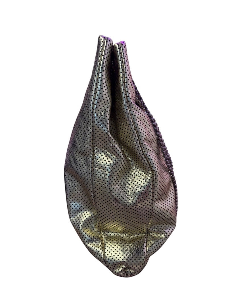 Posh Purse Co. Gold Chanel Drill Tote with perforated details and braided handles.