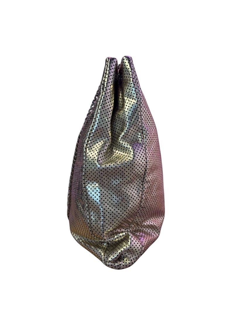 Posh Purse Co. Gold Chanel Drill Tote with perforated metallic finish and structured silhouette.