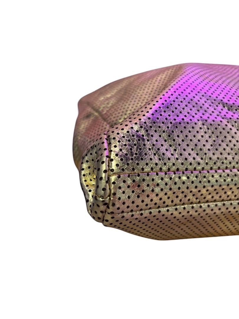 Posh Purse Co. Gold Chanel Drill Tote with perforated details and structured silhouette.