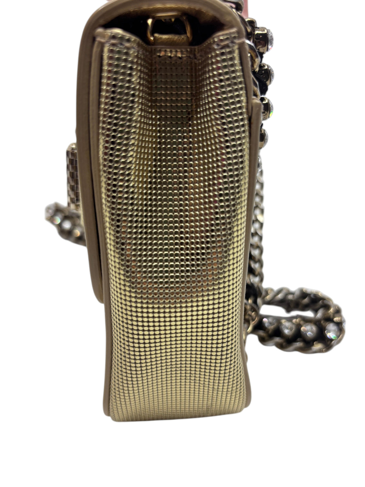 Posh Purse Co preloved gold Christian Louboutin Sweet Charity backpack with metallic textured finish and chain strap