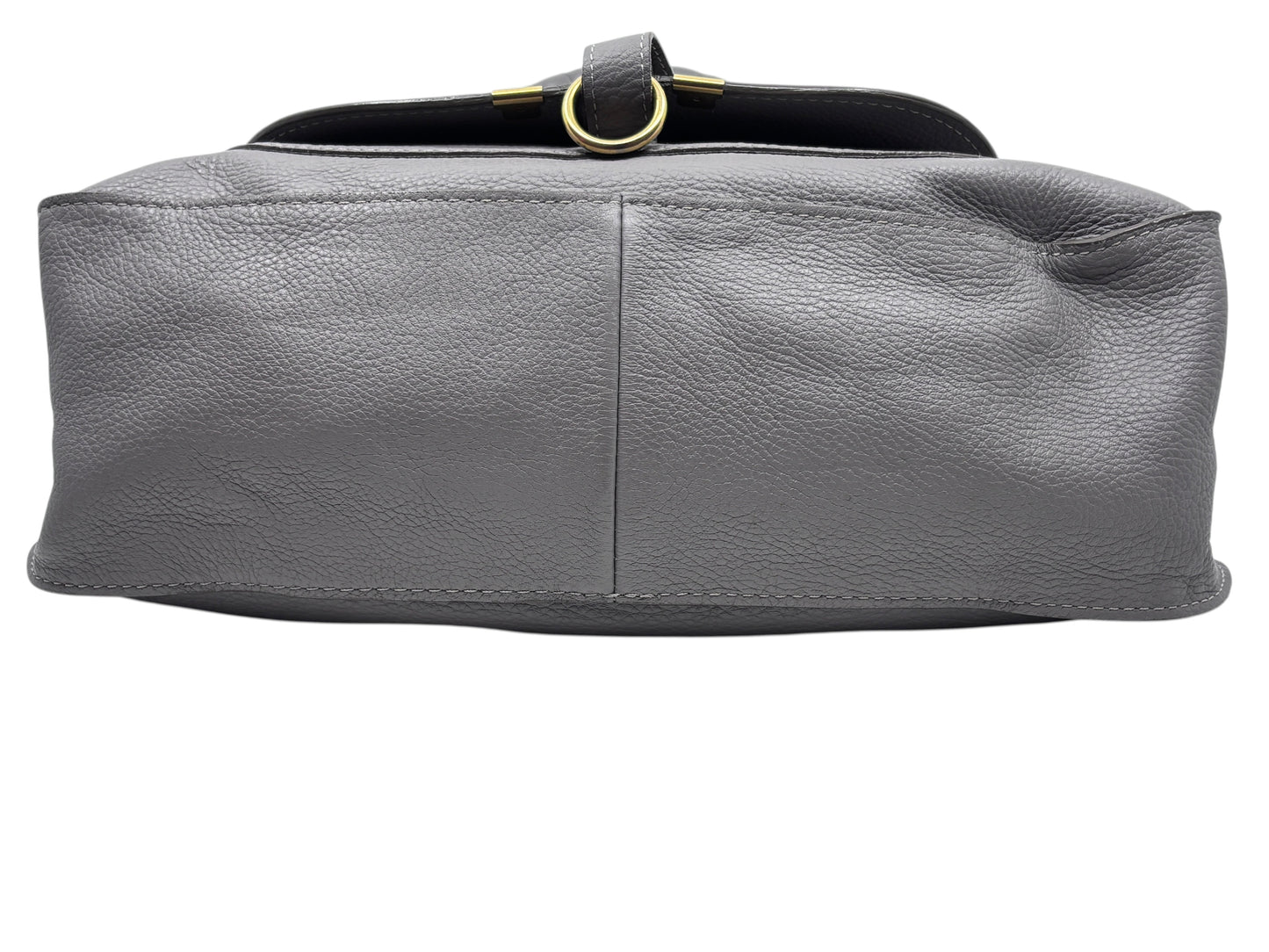 Posh Purse Co gray leather Chloé Marcie medium satchel bag showing the textured base and gold hardware detail