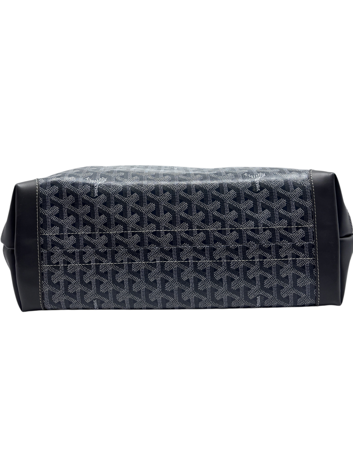 Posh Purse Co gray Goyard Bellechasse tote featuring iconic chevron patterned coated canvas and leather trim base