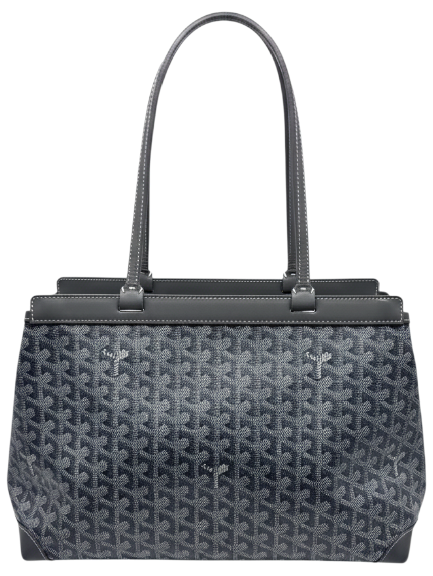 Posh Purse Co gray Goyard Bellechasse tote in Goyardine canvas with chevron print and calfskin leather trim