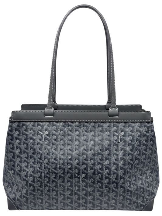 Posh Purse Co gray Goyard Bellechasse tote in Goyardine canvas with chevron print and calfskin leather trim