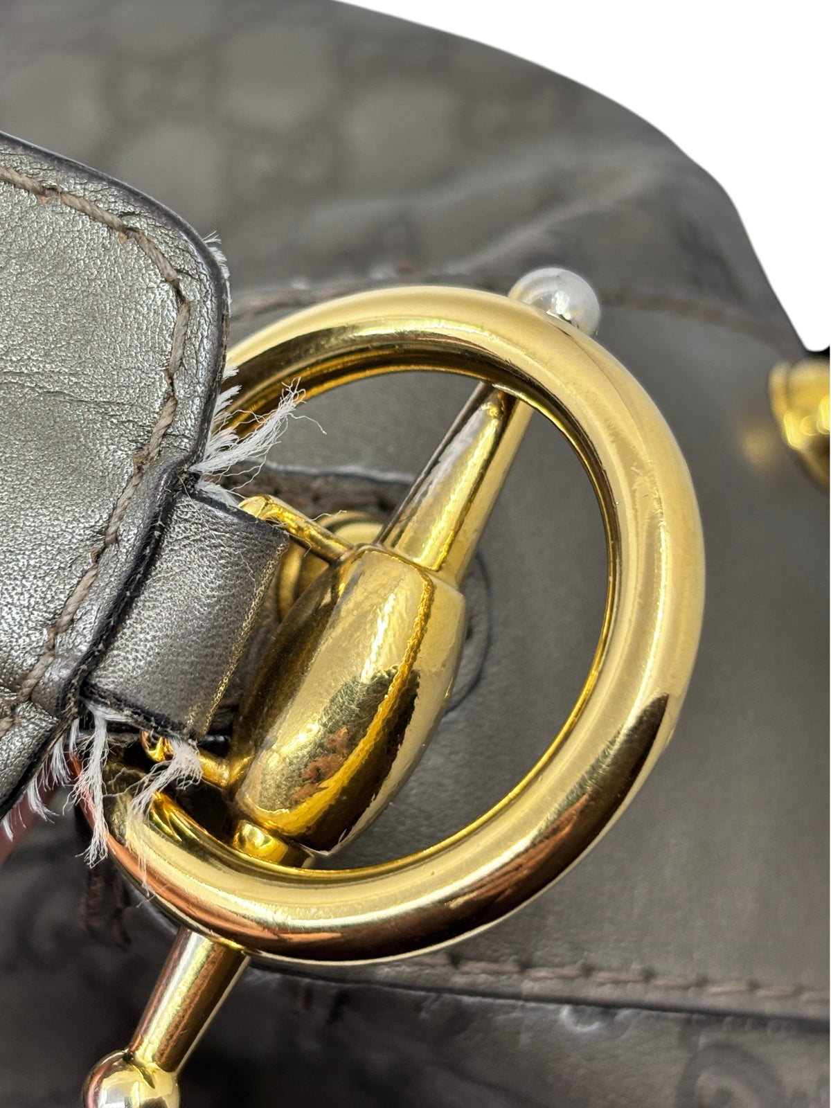 Posh Purse Co. pre-owned gray Gucci Jockey shoulder bag featuring gold-tone equestrian hardware detail