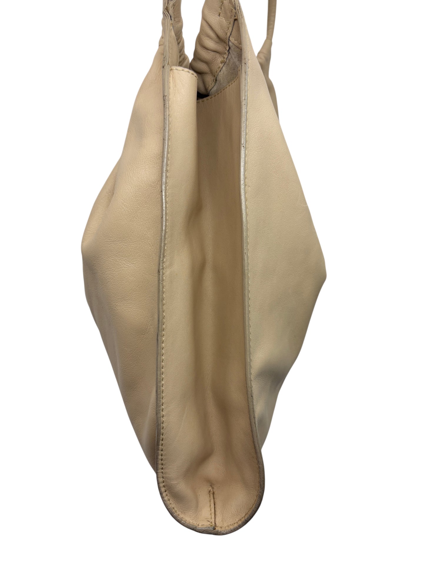 Posh Purse Co Gucci Tom Ford era beige leather hobo bag side profile showing soft slouchy construction