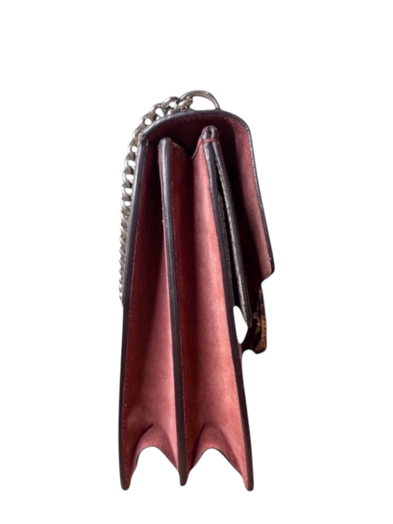 Posh Purse Co Gucci Dionysus Bloom shoulder bag with pink suede interior and silver chain strap.