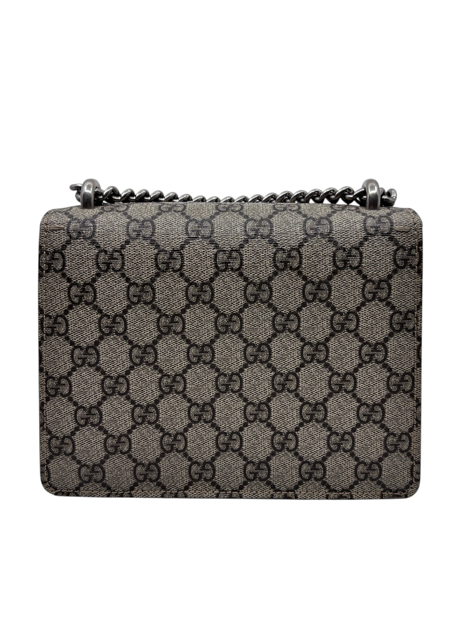 Posh Purse Co preowned Gucci Dionysus small shoulder bag in iconic GG monogram canvas with silver chain strap