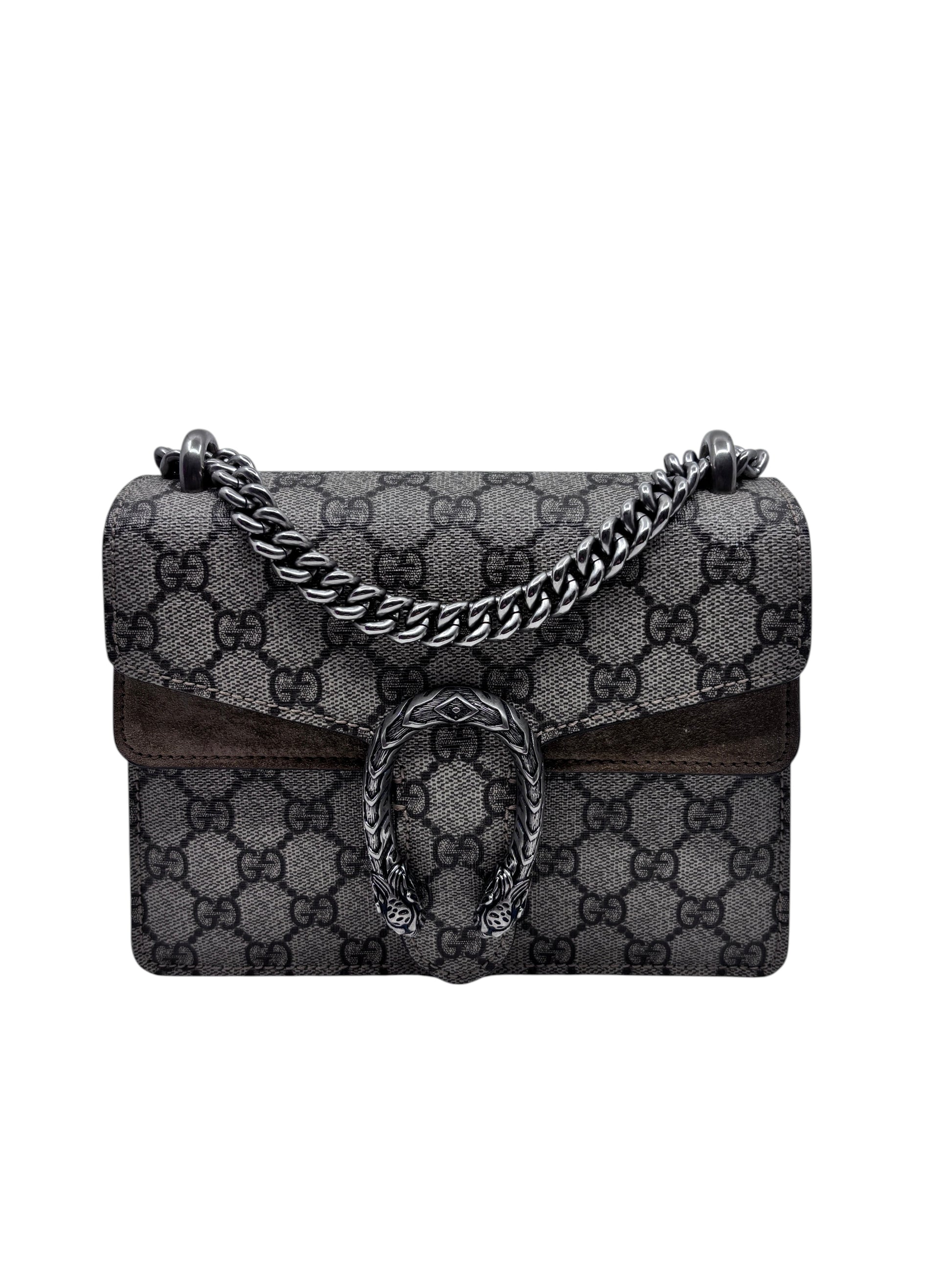 Posh Purse Co Gucci Dionysus small shoulder bag in GG monogram canvas with signature tiger head closure and chain strap