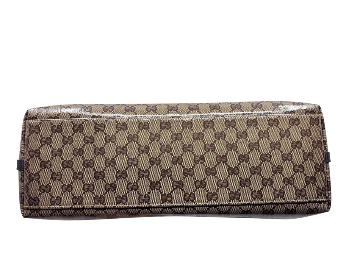 Posh Purse Co. vintage brown Gucci Gifford tote bag featuring the iconic GG monogram canvas pattern, base view