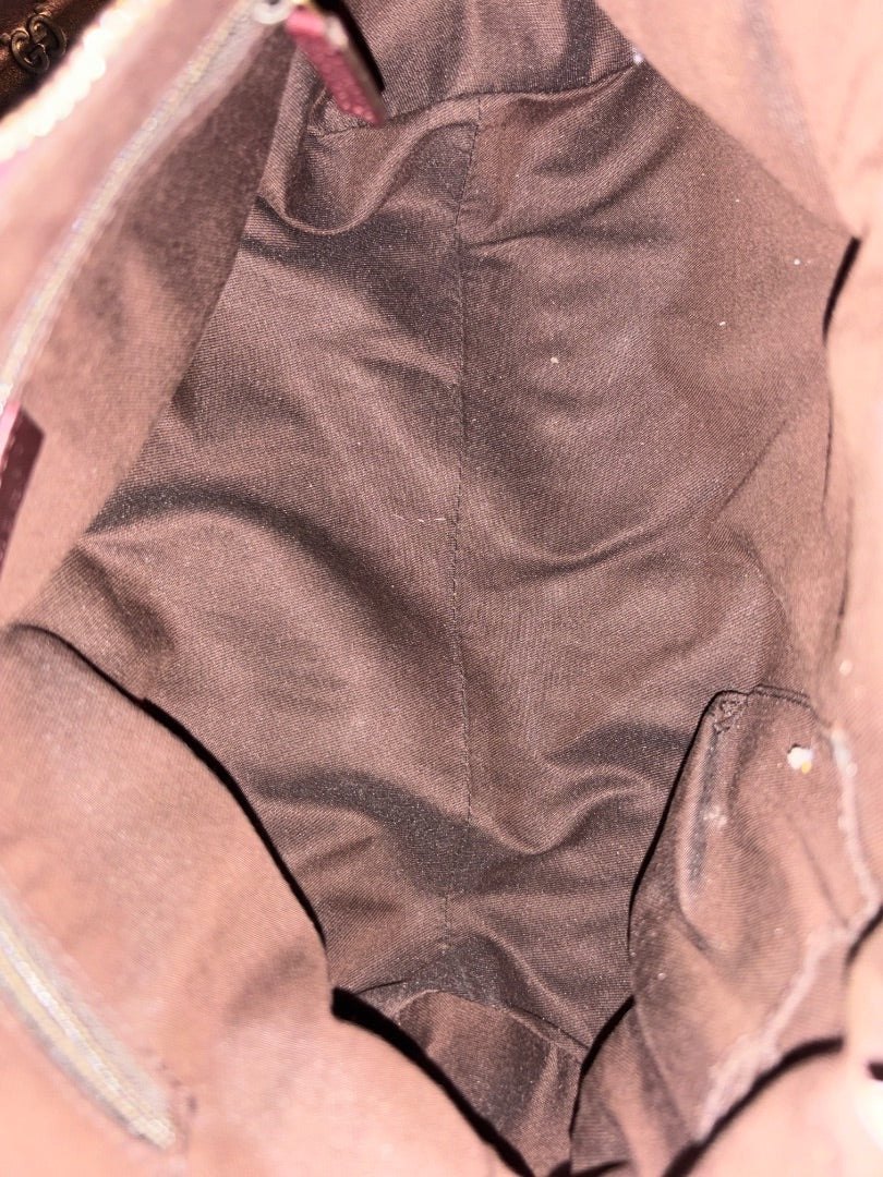 Posh Purse Co. Gucci Guccissima bag interior, brown monogram embossed leather, spacious main compartment.