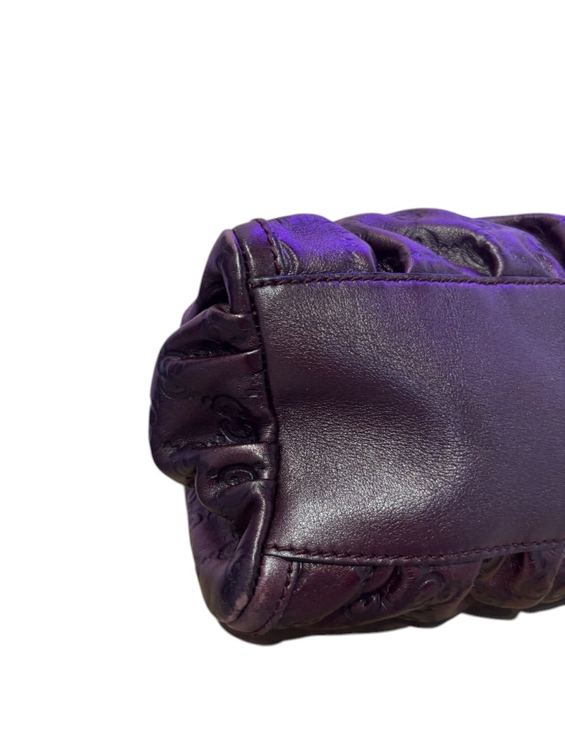 Posh Purse Co. dark purple embossed Guccissima leather handbag with ruched detailing.