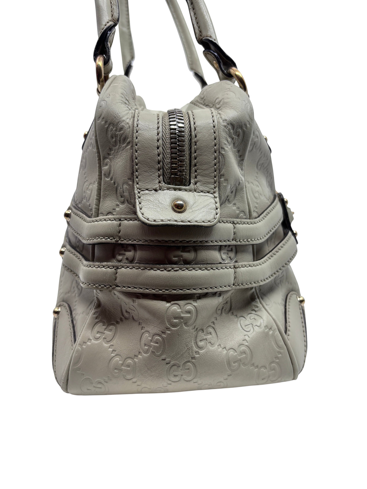 Posh Purse Co preloved grey Gucci Horsebit Wave handbag featuring embossed GG leather and signature metal hardware