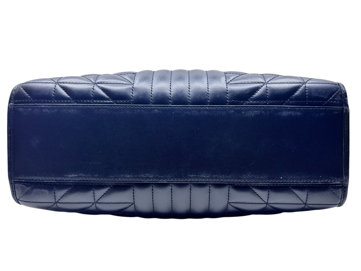 Posh Purse Co black matelassé leather Gucci GG Marmont bag base view showing chevron quilting and smooth leather panel