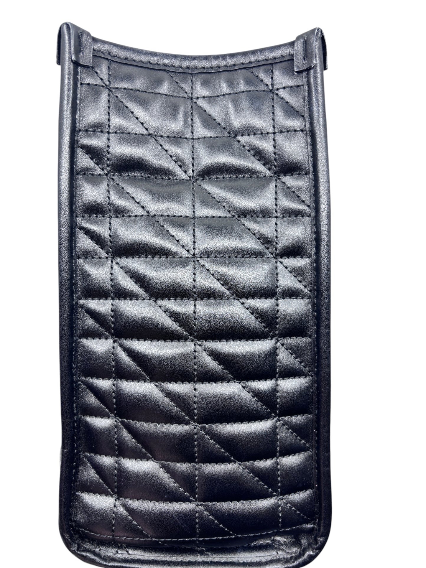 Posh Purse Co black matelassé leather side view of a Gucci GG Marmont shoulder bag with chevron quilting
