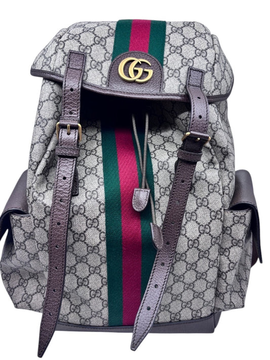 Posh Purse Co Gucci GG Supreme Ophidia backpack in monogram coated canvas with signature green and red web stripe