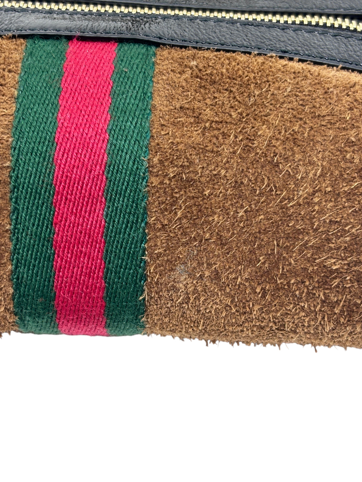 Posh Purse Co Gucci Ophidia shoulder bag in brown suede with signature green and red web stripe detail