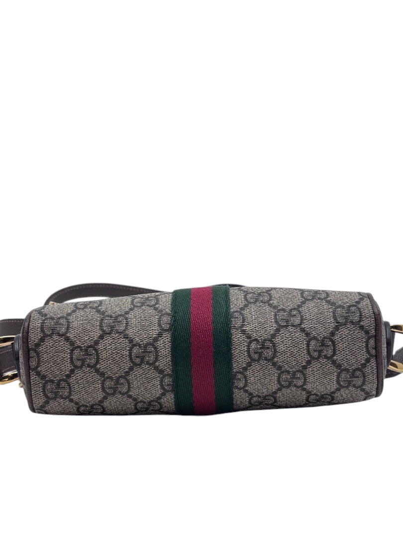 Posh Purse Co Gucci GG Ophidia shoulder bag featuring iconic monogram canvas and signature red and green web stripe