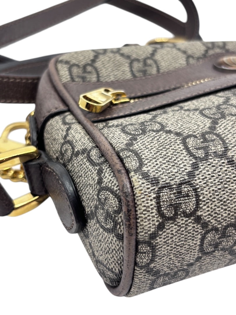 Posh Purse Co preloved Gucci GG Ophidia shoulder bag in monogram canvas with brown leather trim and gold hardware