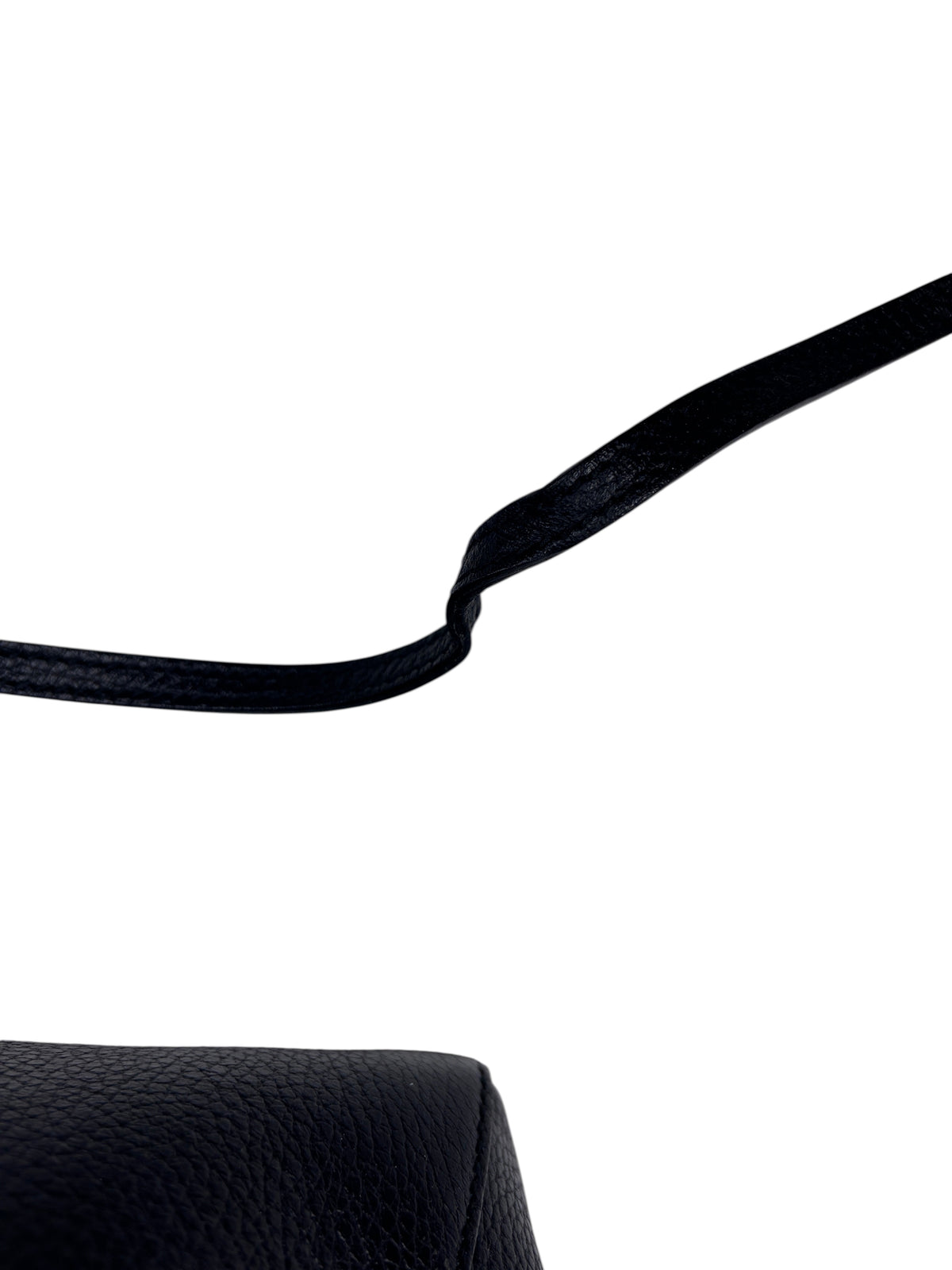 Posh Purse Co navy Gucci Swing tote bag crossbody strap detail showing minor indentations on the leather