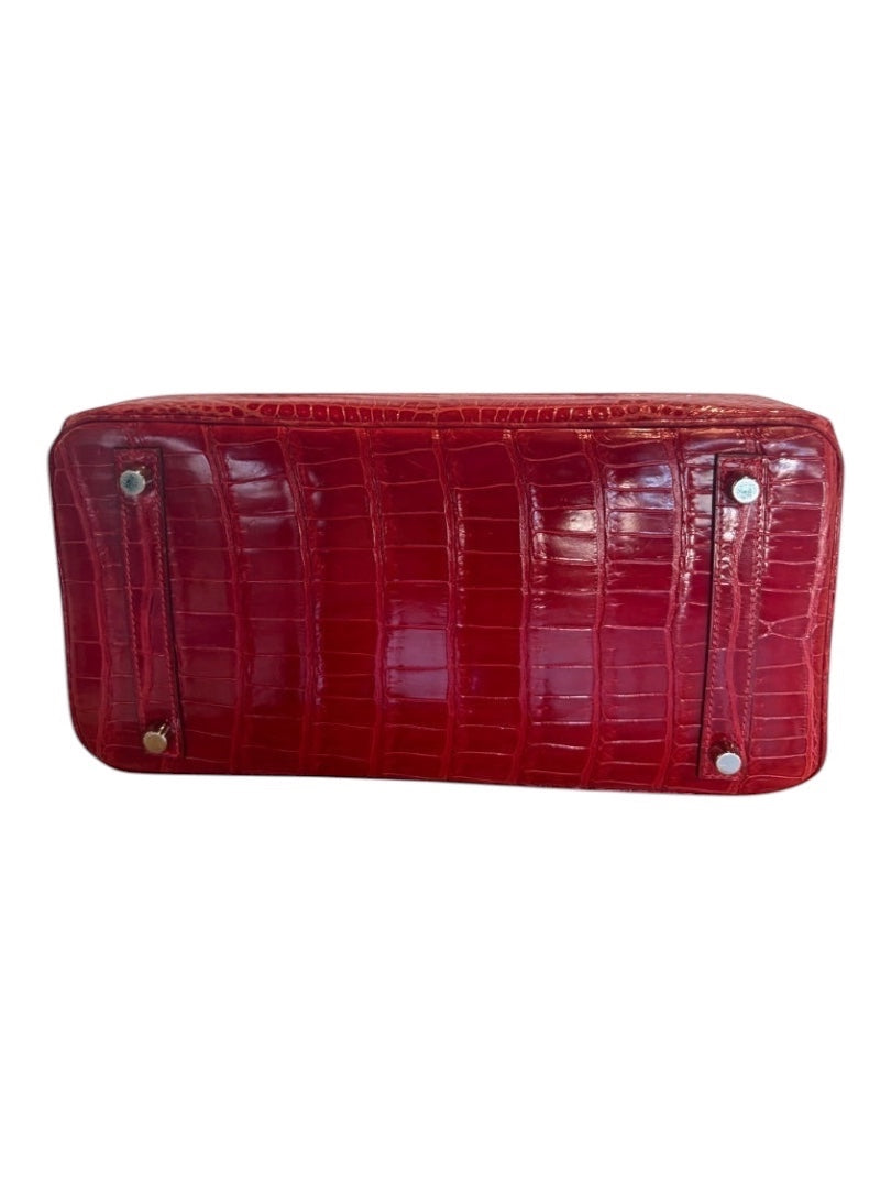Posh Purse Co RARE Hermes Birkin 30 Crocodile Porosus in Braise red leather handbag with palladium hardware.