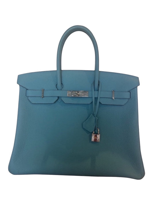 Posh Purse Co Hermes Birkin 35 Bleu du Nord Togo leather handbag with palladium hardware and lock.