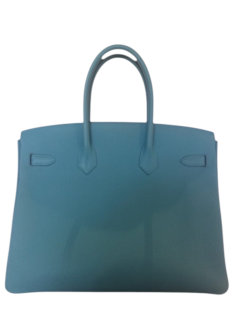 Posh Purse Co Hermès Birkin 35 handbag in Bleu du Nord Togo leather with structured silhouette and dual top handles